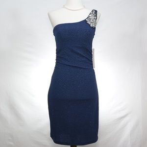 Emerald Sundae Embellished One-Shoulder Blue Dress